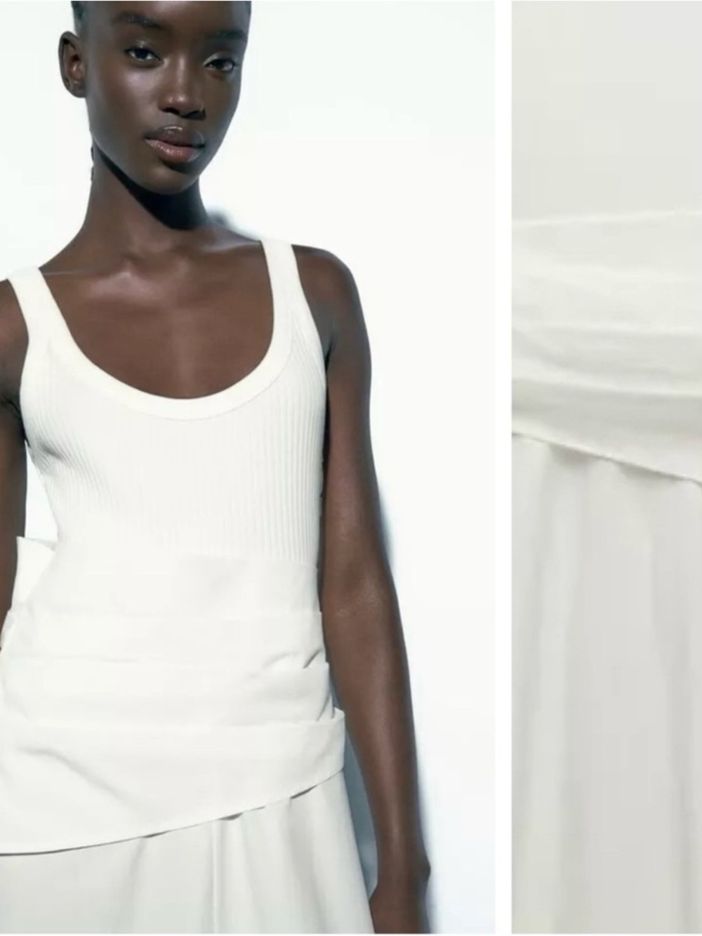 Zara White Ribbed Tank Midi Dress
